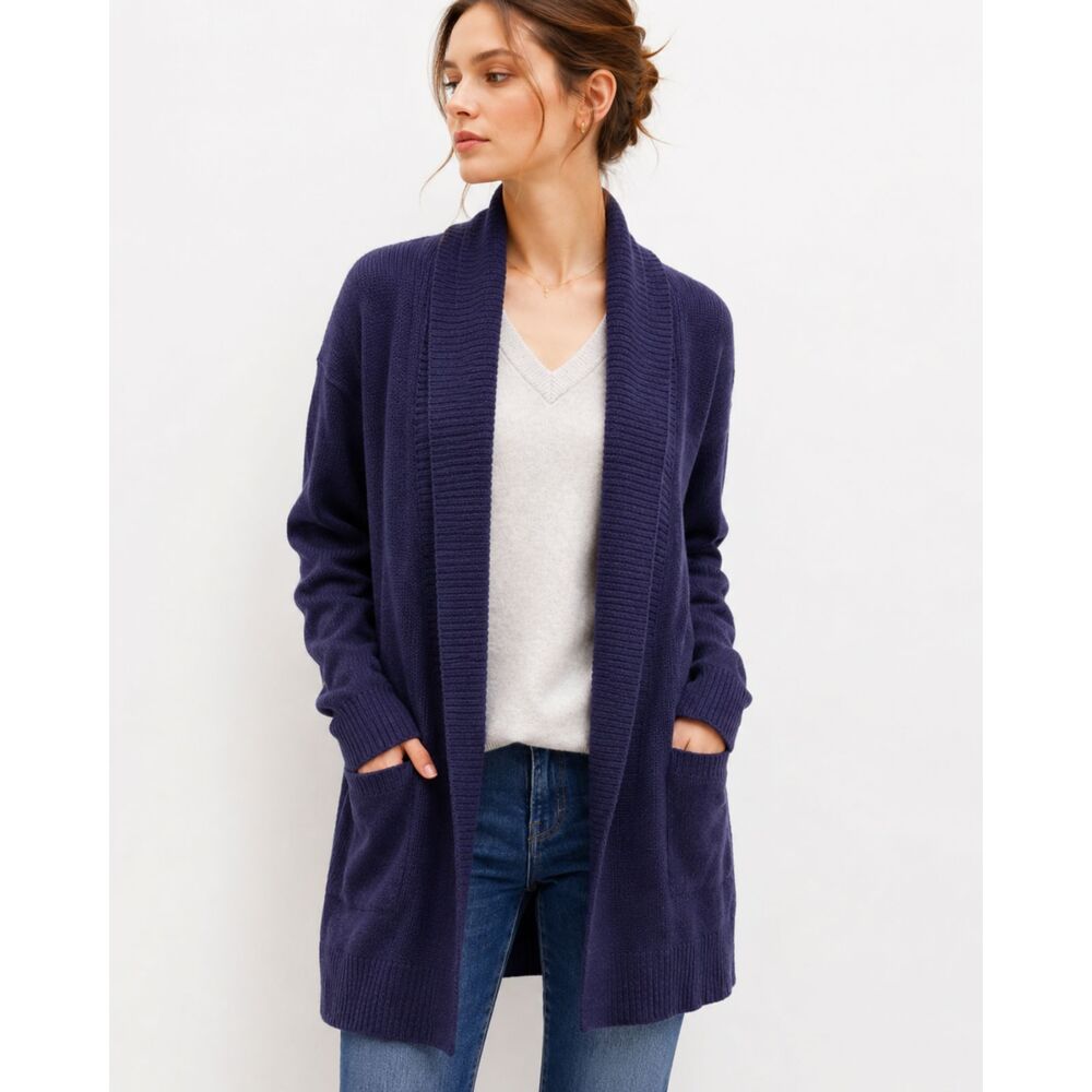 J. Crew Fisherman Coastal Grandma Wool Blend Cardigan Sweater Navy Blue Preppy L